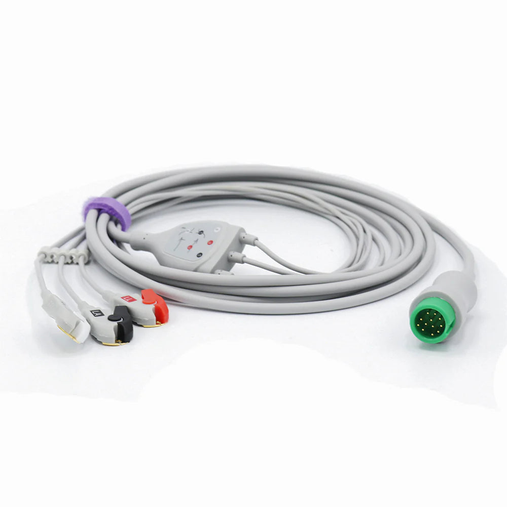 Cable de ECG compatible con Mindray, 3 derivaciones, conector estándar AHA de 12 pines.