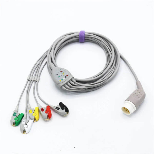 Cable de ECG Philips compatible con 5 cables conductores, conector IEC estándar europeo de 8 pines.