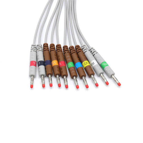 Cable de EKG Philips M2461A compatible con 10 derivaciones, conector banana AHA de 4 mm y 15 pines.