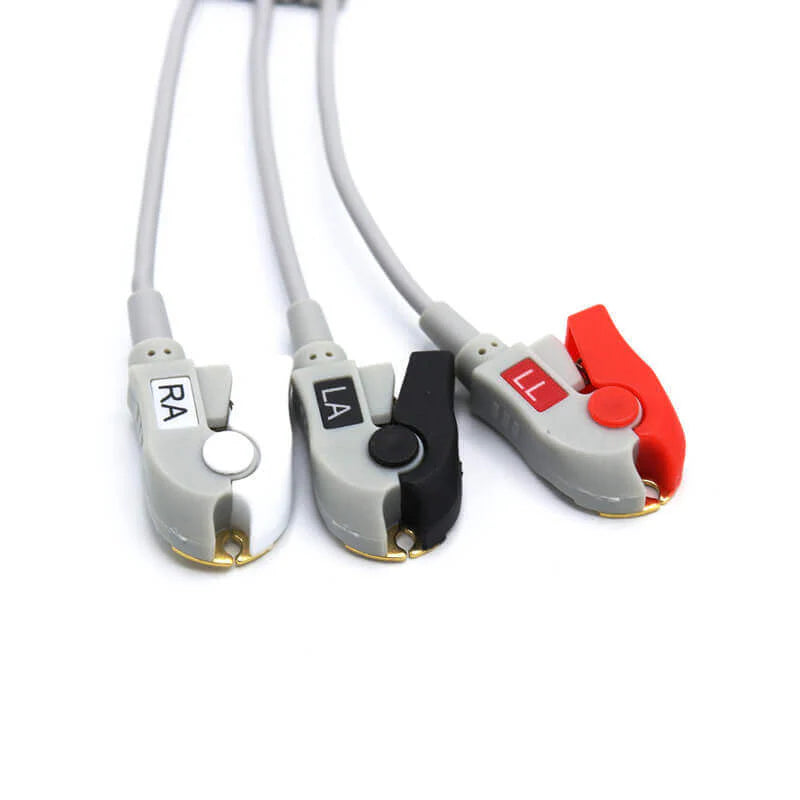 Cable de ECG Schiller compatible con 3 derivaciones, conector estándar AHA de pinza/pinza