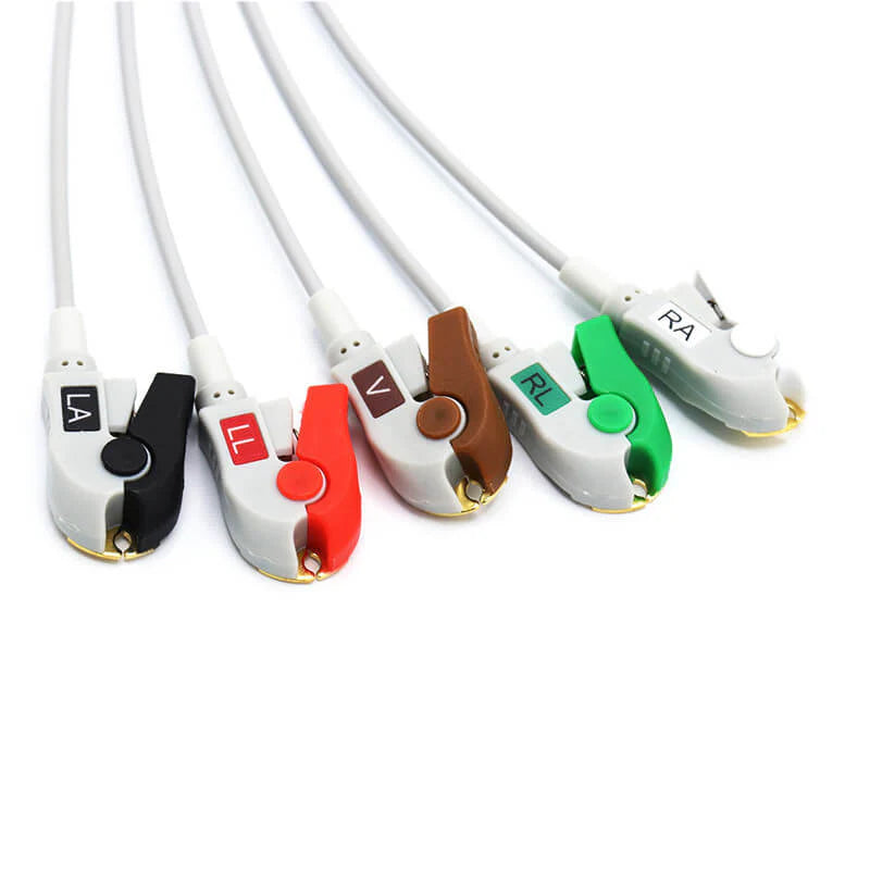 Cable de ECG Marquette compatible con 5 derivaciones AHA de 11 pines con conector de pinza/pinza