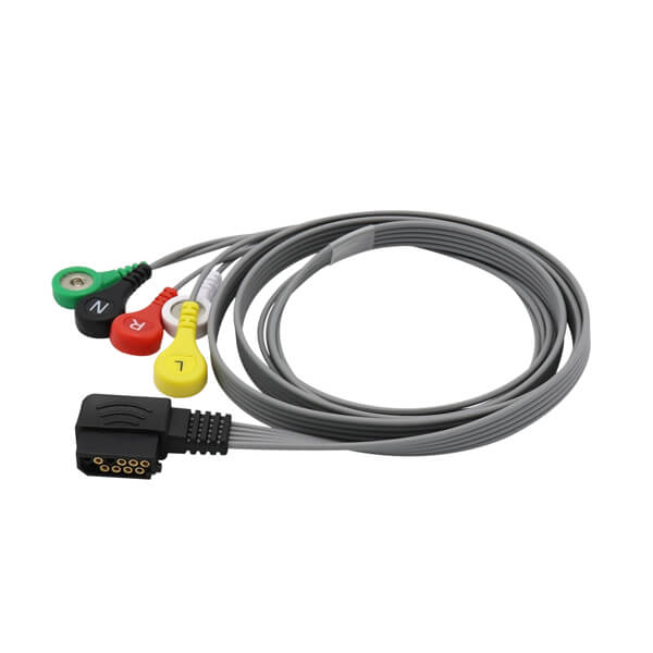 Holter ECG compatible con Philips M4725A  con 5 cables, estándar europeo IEC, conector a presión Zymed DigiTrak-Plus