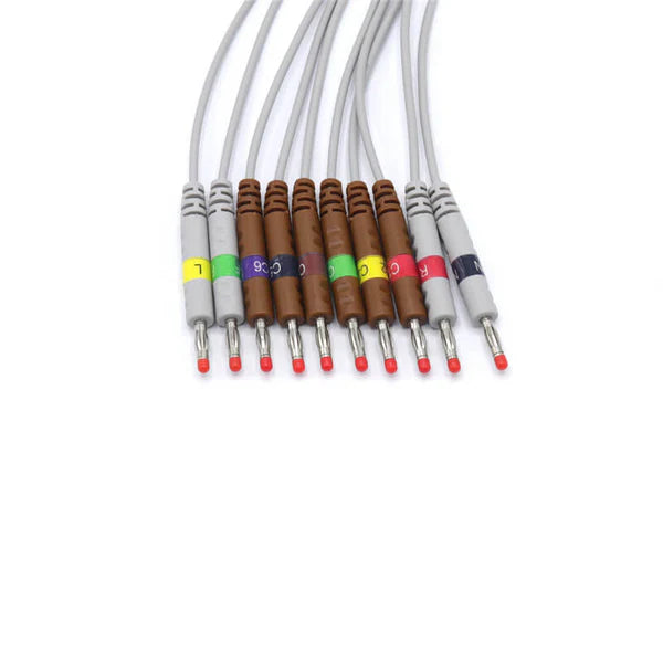 Cable de EKG compatible con Philips M3703C, 10 derivaciones, conector IEC banana de 4,0 mm, estándar europeo.