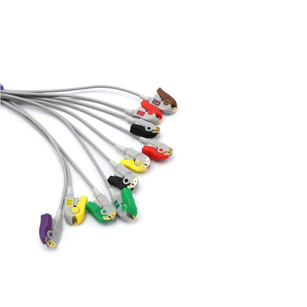 Cable de ECG Philips compatible con 10 derivaciones, conector IEC de pinza/pinza, estándar europeo.