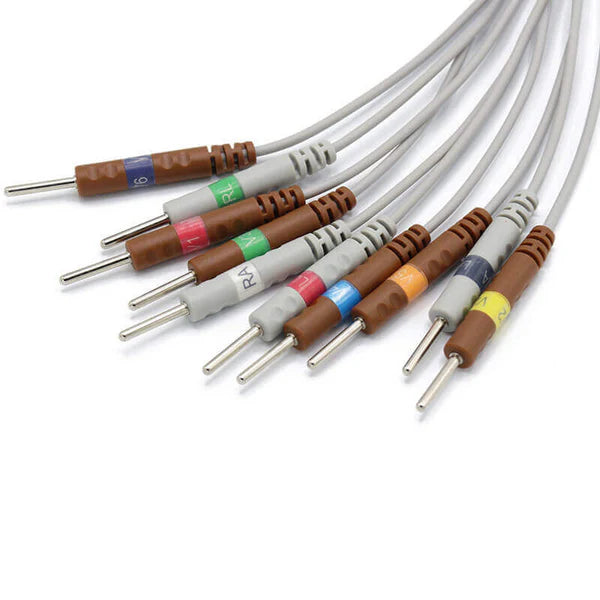 Cable de EKG Philips compatible con 10 derivaciones, AHA, conector de aguja de 3,0 mm y 15 pines.