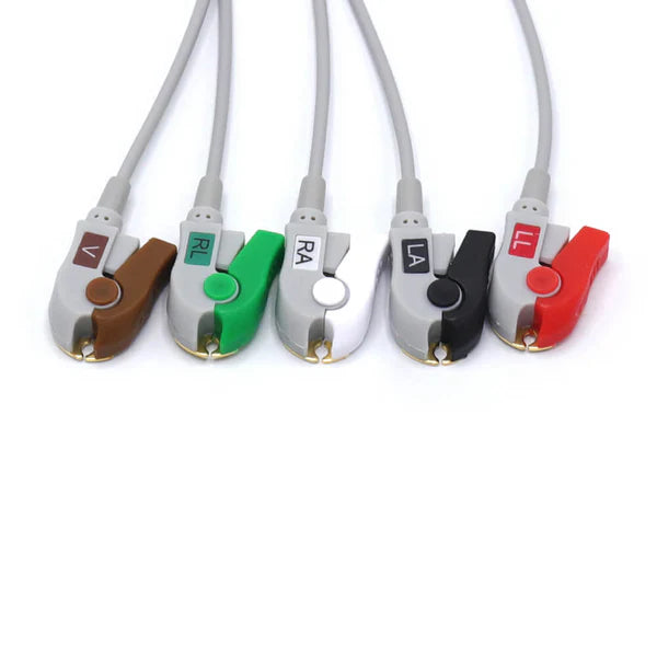 Cable de ECG Philips M1986A compatible con 5 derivaciones y conector de pinza AHA de 12 pines.