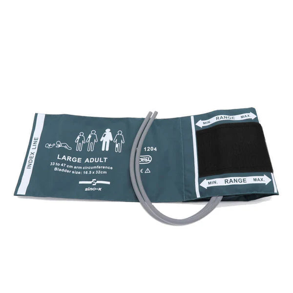 Manguito reutilizable de doble tubo para presión arterial no invasiva (NIBP) para adultos (circunferencia del brazo de 33 a 47 cm)