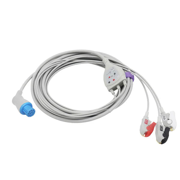 Cable de ECG Datex-Ohmeda compatible con 3 derivaciones y conector de pinza AHA