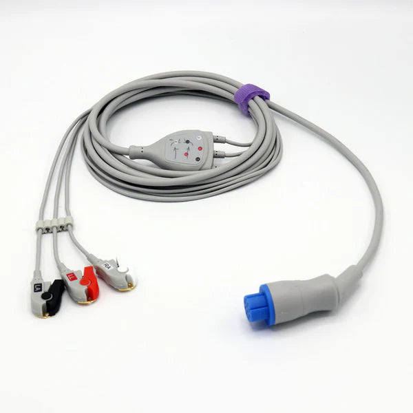 Cable de ECG Datex-Ohmeda compatible con 3 derivaciones y conector de pinza AHA