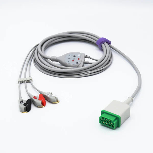 Cable de ECG Marquette compatible con conector Snap de 3 derivaciones 2001292-001