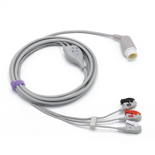 Cable de ECG Philips compatible con 3 cables conductores y conector de pinza AHA de 8 pines