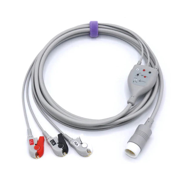 Cable de ECG Philips M1981A compatible con 3 derivaciones, conector de pinza AHA