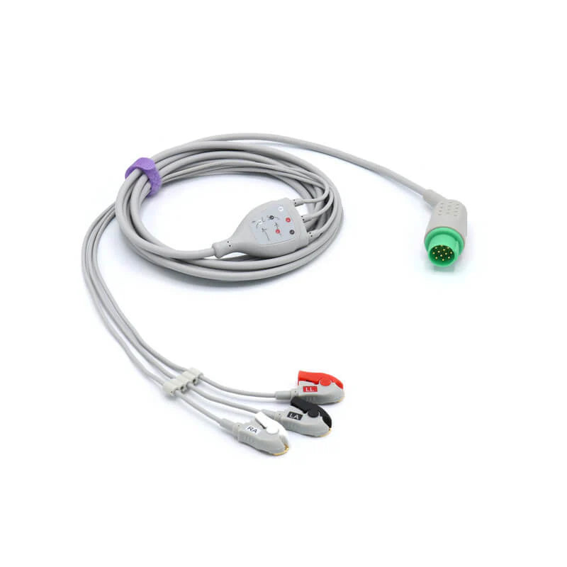 Cable de ECG Schiller compatible con 3 derivaciones, conector estándar AHA de pinza/pinza