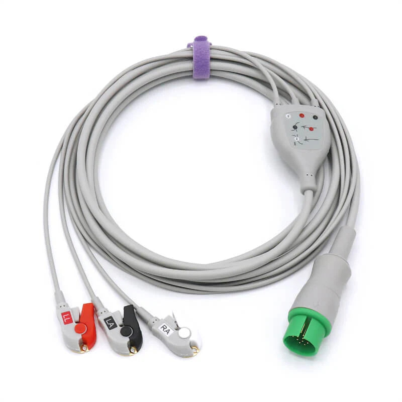 Cable de ECG Spacelabs compatible con 3 cables conductores AHA, conector de pinza de 17 pines