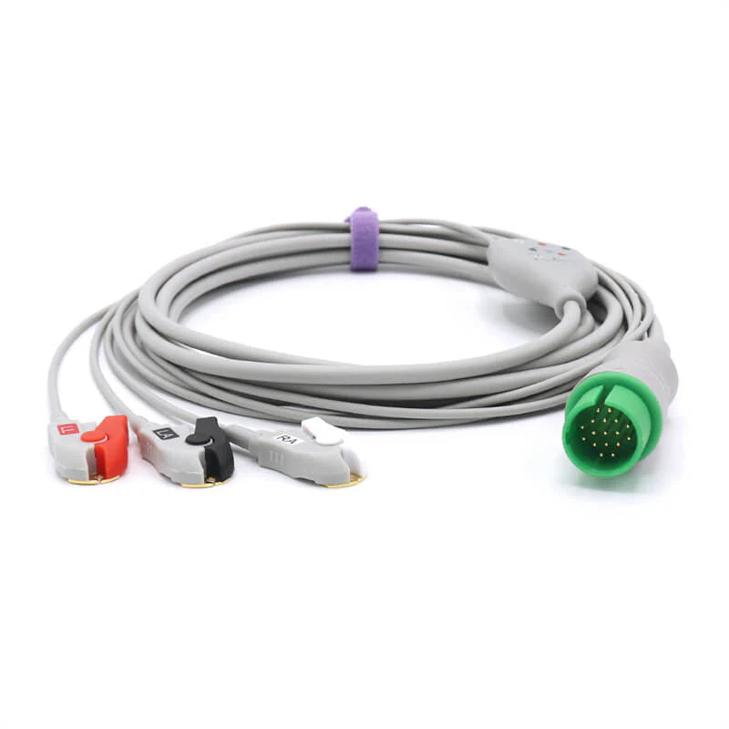 Cable de ECG Spacelabs compatible con 3 cables conductores AHA, conector de pinza de 17 pines