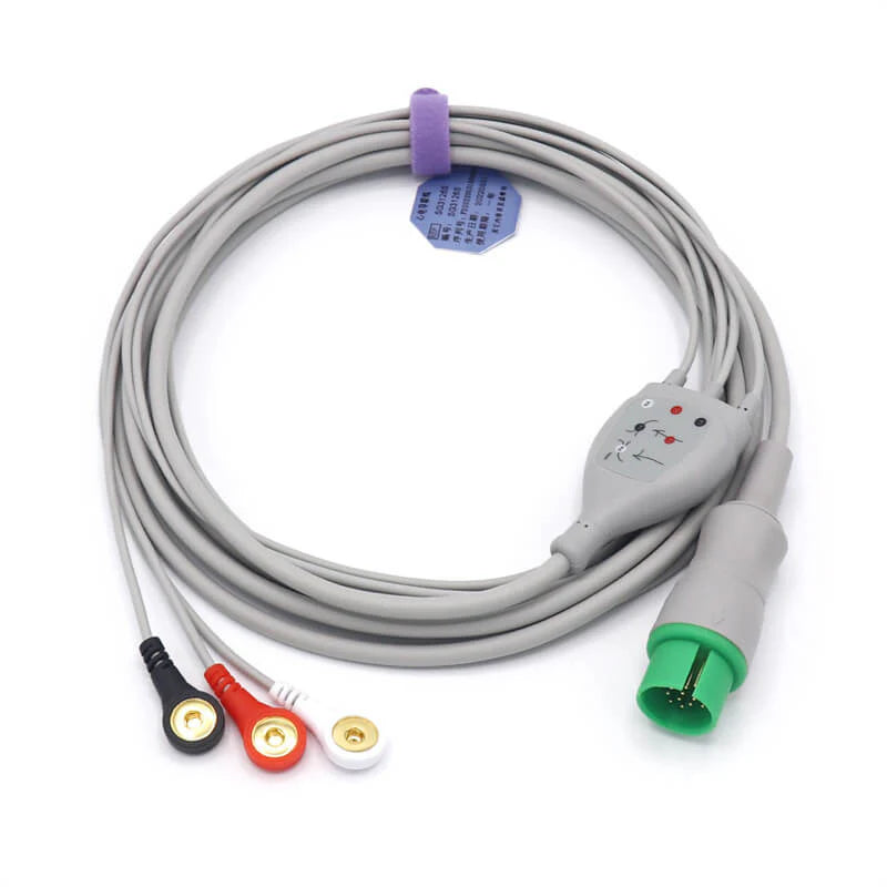 Cable de ECG Spacelabs 72713 compatible con 3 cables conductores AHA, conector a presión de 17 pines