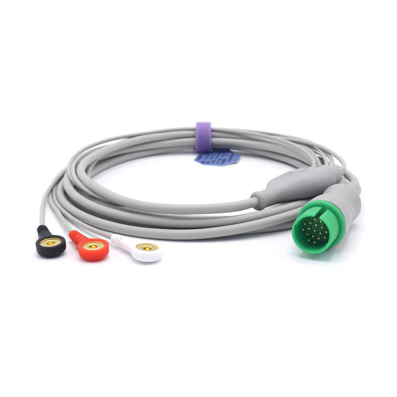 Cable de ECG Spacelabs 72713 compatible con 3 cables conductores AHA, conector a presión de 17 pines
