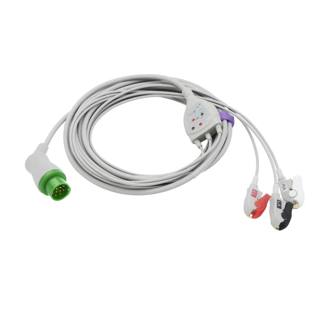 Cable de ECG Biolight compatible con 3 derivaciones AHA de 12 pines con conector de pinza