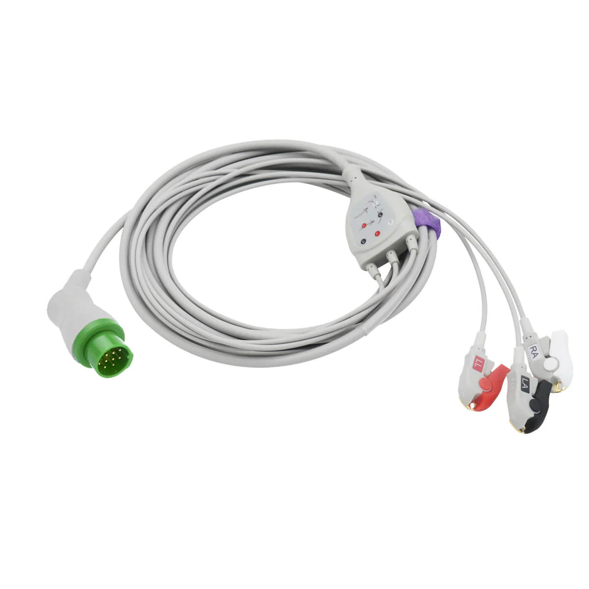 Cable de ECG alternativo para Biolight para 3 derivaciones AHA, conector a presión de 12 pines