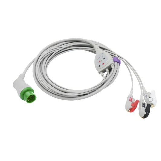 Cable de ECG alternativo para Biolight para 3 derivaciones AHA, conector a presión de 12 pines