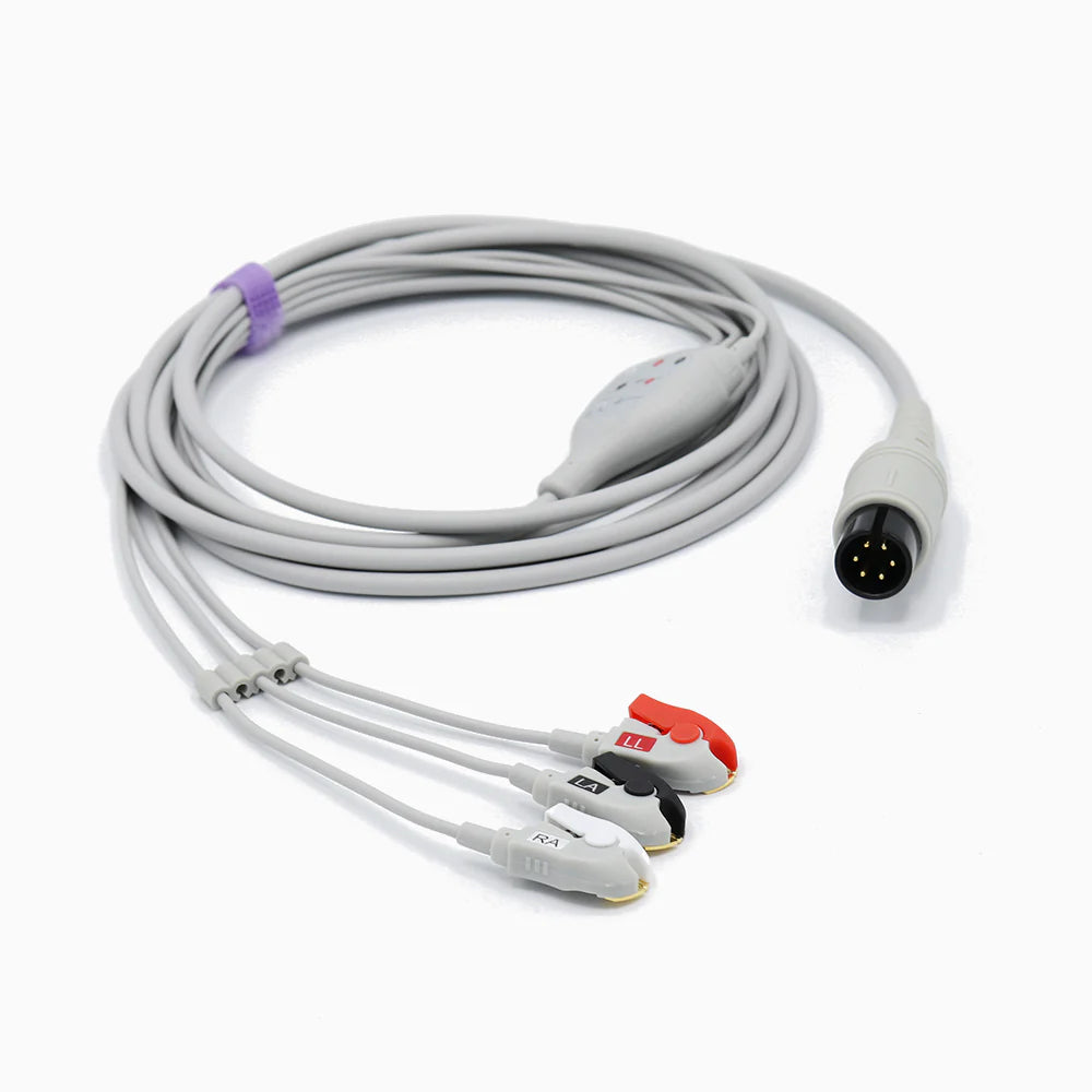 Cable de ECG compatible con Mindray, 3 derivaciones, conector estándar AHA de 6 pines.