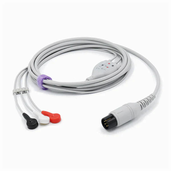 Cable de ECG AAMI compatible con 3 derivaciones, 6 pines, conector recto AHA Snap