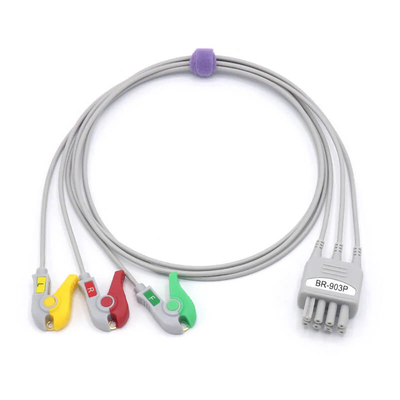 Cables de ECG de 3 derivaciones para Nihon Kohden, conector IEC de 11 pines con pinza y estándar europeo.