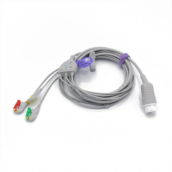 Cable de ECG Philips compatible con 3 cables conductores, conector IEC estándar europeo de 8 pines.