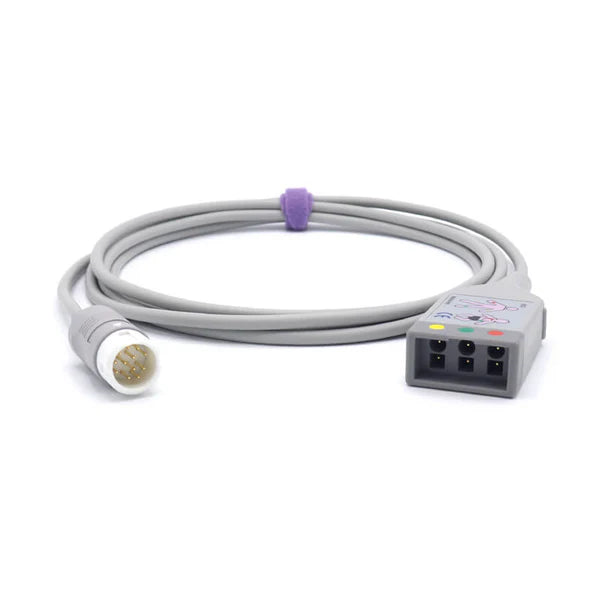 Cable troncal de ECG Philips compatible M1510A de 3 conductores a conector IEC de 12 pines