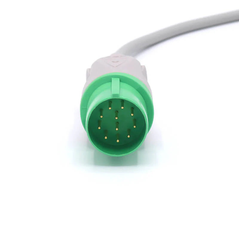 Cable de ECG para GE Datex-Ohmeda con 5 derivaciones, conector de pinza 4.0, redondo, 10 pines, AHA