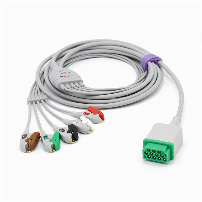 Cable de ECG Marquette compatible con 5 derivaciones AHA de 11 pines con conector de pinza/pinza