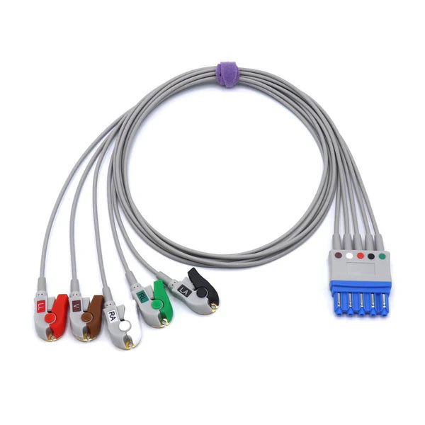 Electrocardiógrafo ECG Alternativo compatible con Philips M1968A 989803125841, 5 cables de derivación AHA de pinza/pinza