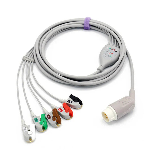 Cable de ECG Philips compatible con 5 cables conductores y conector de pinza AHA de 8 pines