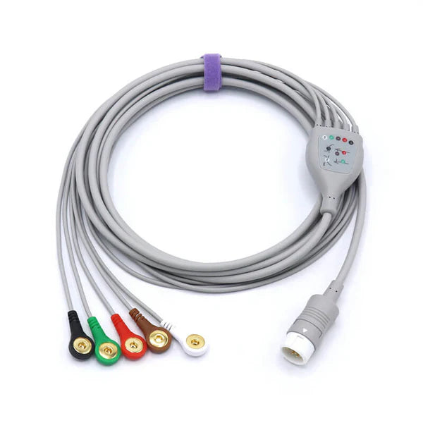 Cable de ECG Philips M1977A compatible con 5 derivaciones y conector AHA de 12 pines.