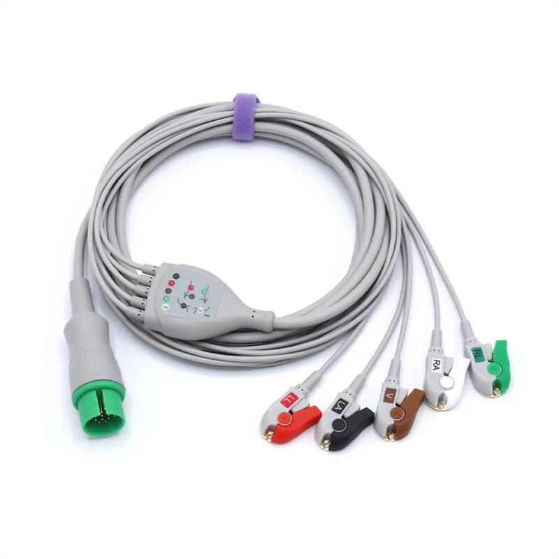 Cable de ECG Spacelabs compatible con 5 derivaciones AHA de 17 pines con conector de pinza