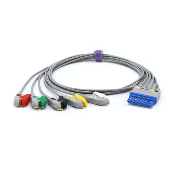 Electrocardiógrafo ECG Philips M1971A compatible con 5 cables conductores según la norma europea IEC.