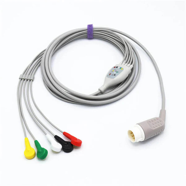 Cable de ECG Philips M1736A compatible con 5 conductores, conector IEC estándar europeo de 8 pines.