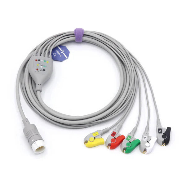 Cable de ECG Philips compatible con 5 cables conductores, conector IEC estándar europeo de 12 pines.