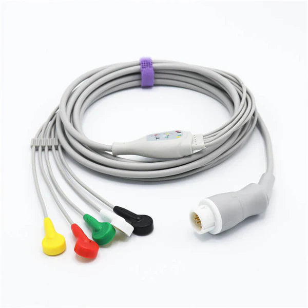 Cable de ECG Philips compatible con 5 derivaciones, conector IEC estándar europeo de 12 pines.