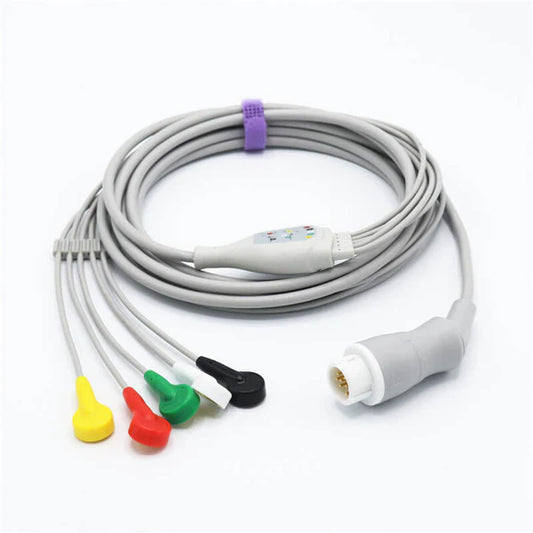Cable de ECG Philips compatible con 5 derivaciones, conector IEC estándar europeo de 12 pines.