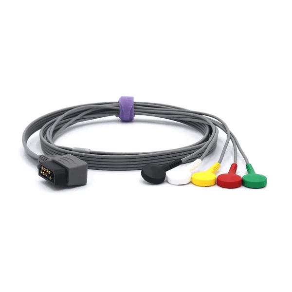 Holter ECG compatible con Philips M4725A  con 5 cables, estándar europeo IEC, conector a presión Zymed DigiTrak-Plus