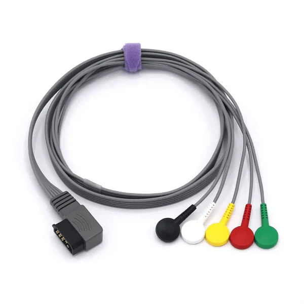 Holter ECG compatible con Philips M4725A  con 5 cables, estándar europeo IEC, conector a presión Zymed DigiTrak-Plus