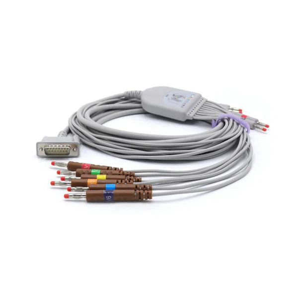 Cable de EKG Philips M2461A compatible con 10 derivaciones, conector banana AHA de 4 mm y 15 pines.