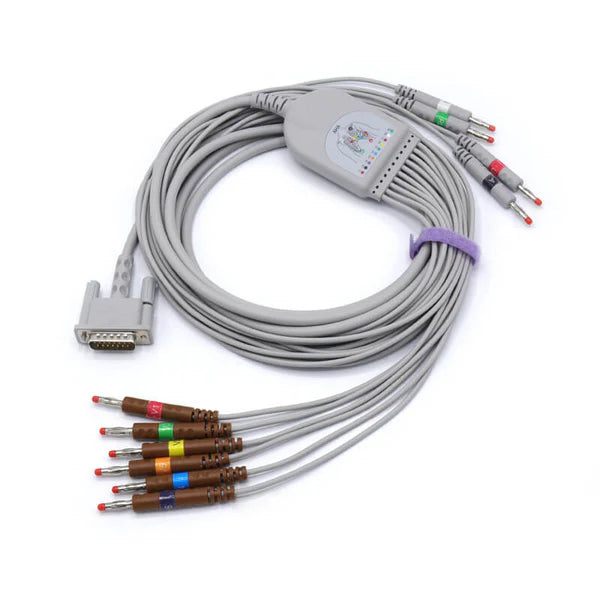 Cable de EKG Philips M2461A compatible con 10 derivaciones, conector banana AHA de 4 mm y 15 pines.