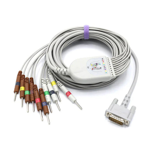 Cable de EKG Philips compatible con 10 derivaciones, AHA, conector de aguja de 3,0 mm y 15 pines.