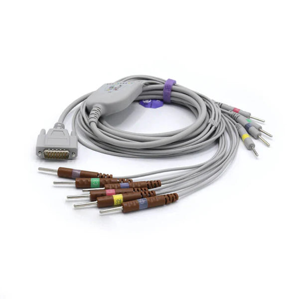 Cable de ECG compatible con Nihon Kohden BJ-901D, 10 derivaciones, aguja de 15 pines, conector estándar europeo.
