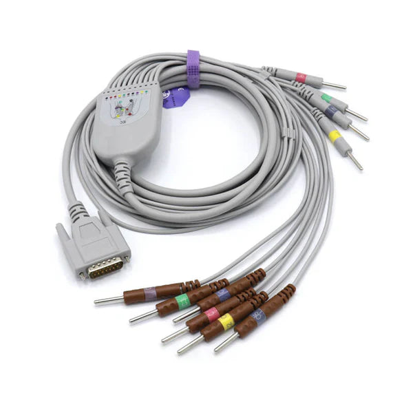 Cable de ECG compatible con Nihon Kohden BJ-901D, 10 derivaciones, aguja de 15 pines, conector estándar europeo.