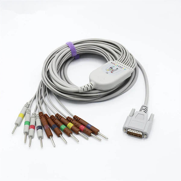 Cable de ECG compatible con Nihon Kohden BJ-901D, 10 derivaciones, aguja de 15 pines, conector estándar europeo.