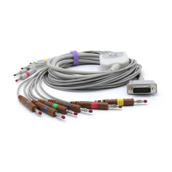 Cable de EKG compatible con Philips M3703C, 10 derivaciones, conector IEC banana de 4,0 mm, estándar europeo.