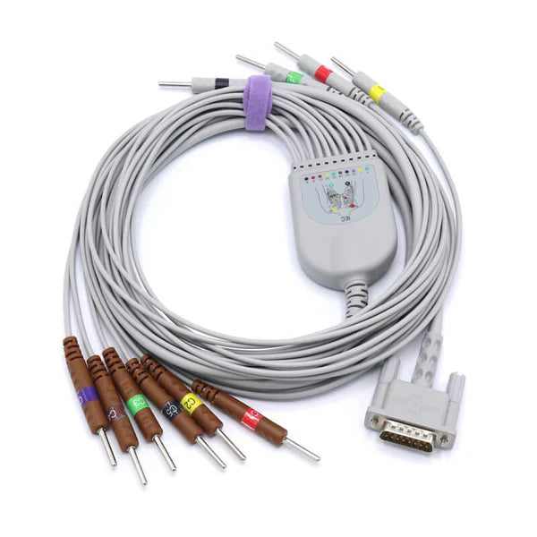 Cable de ECG Philips compatible con 10 derivaciones, aguja IEC de 3,0 mm, conector estándar europeo.